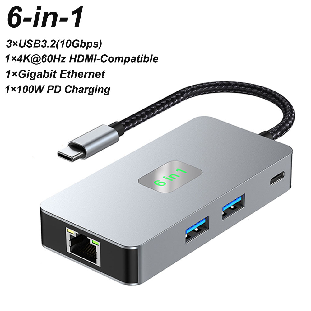Usb C Dock With 100W Pd - Adaptador multipuerto USB C 6 en
