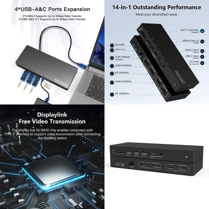 Docking Station Displaylink Dual 4K - Estación de Conexión USB C de