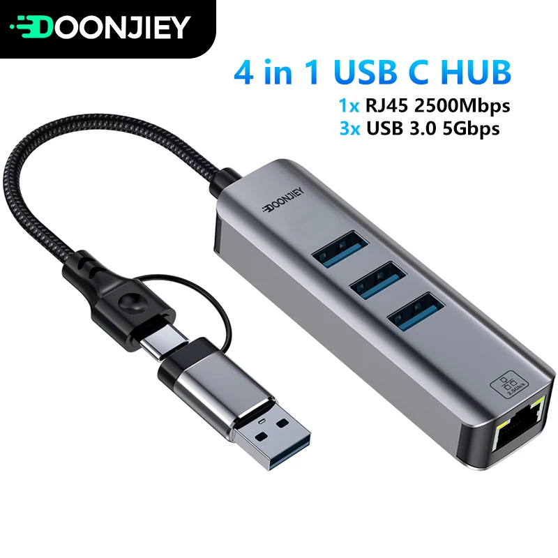 Usb C Hub Ethernet 2.5G - Adaptador convertidor de red 4 en