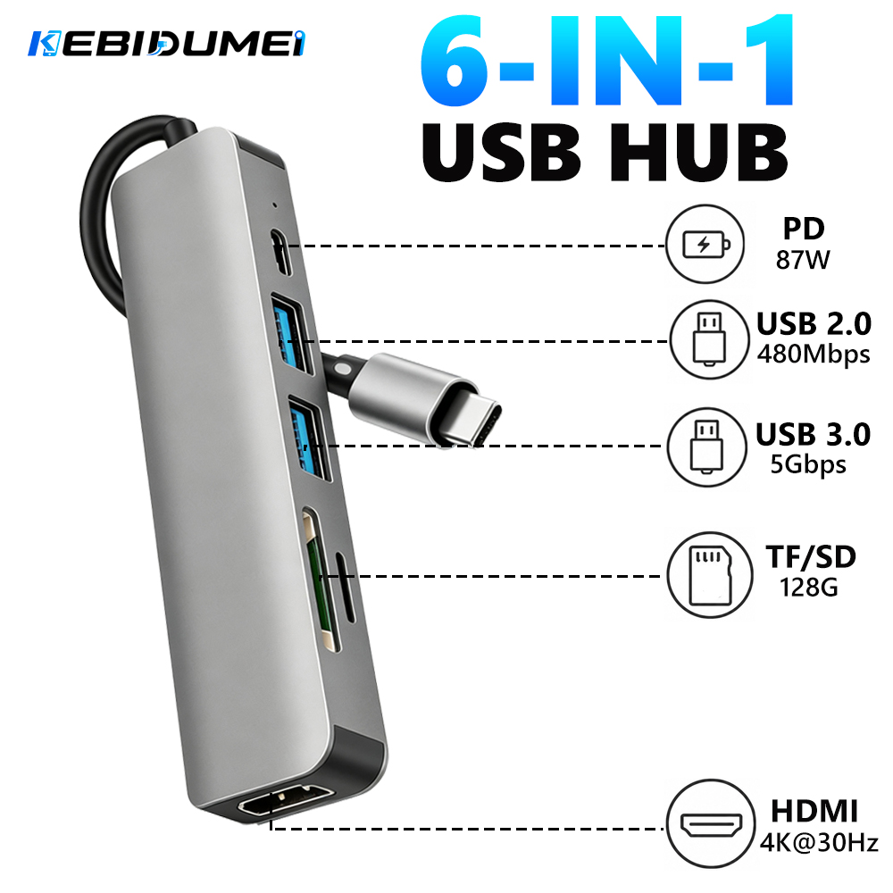 Usb C Hub Sd Card Reader 4K Hdmi - KEBIDUMEI Hub USB 3.0 6 en