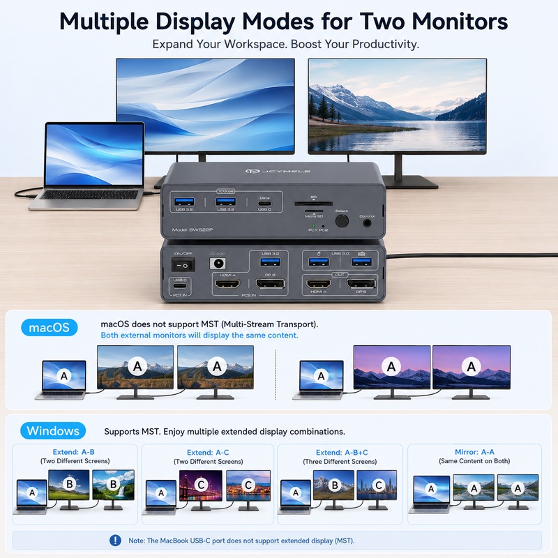 Docking Station Dual Monitor Dp Hdmi - Base de Conexión con Interruptor KVM