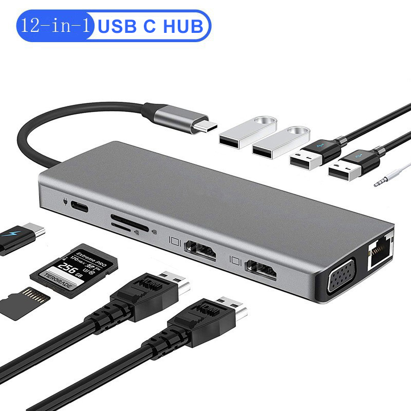 Usb C Hub 12 In 1 Triple Display - Base de Conexión Multipuerto USB C