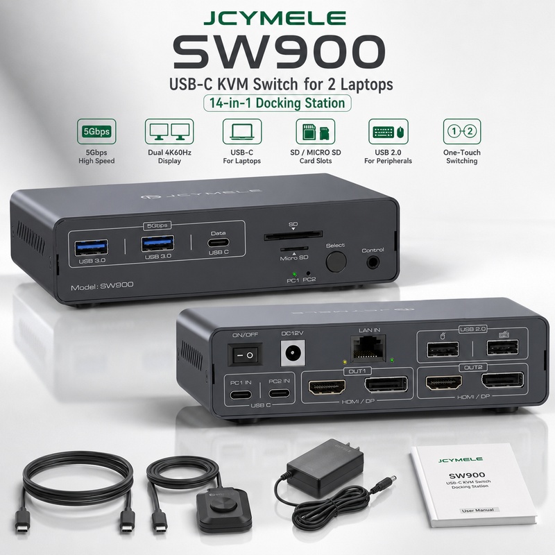 Docking Station Displaylink Dual 4K - Base de Conexión KVM USB-C 14