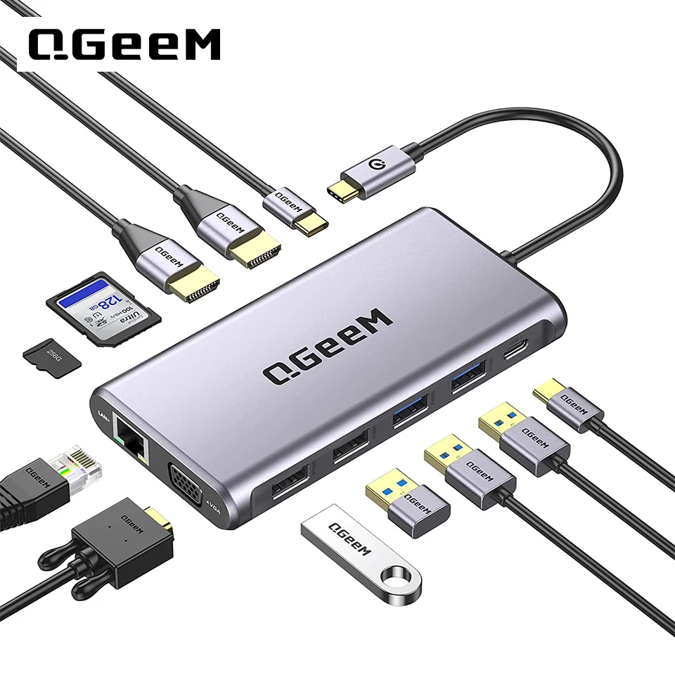 Usb C Hub 12 In 1 Triple Display - QGeeM USB C Hub para Macbook