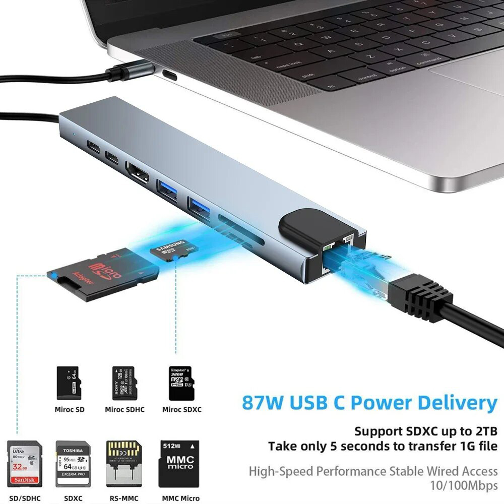 8 en 1 USB C Hub tipo C a mult - Usb C Hub Sd Card Reader 4K Hdmi reseña y precio