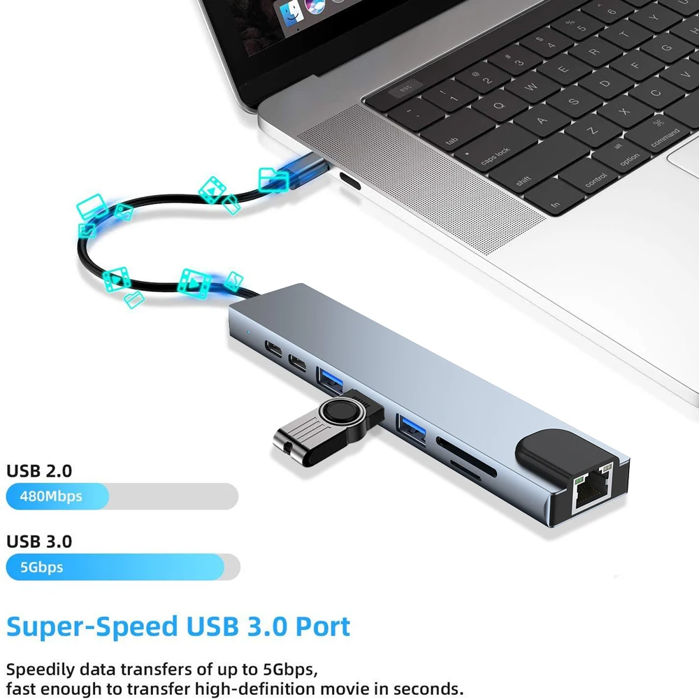 8 en 1 USB C Hub tipo C a mult - Usb C Hub Sd Card Reader 4K Hdmi reseña y precio