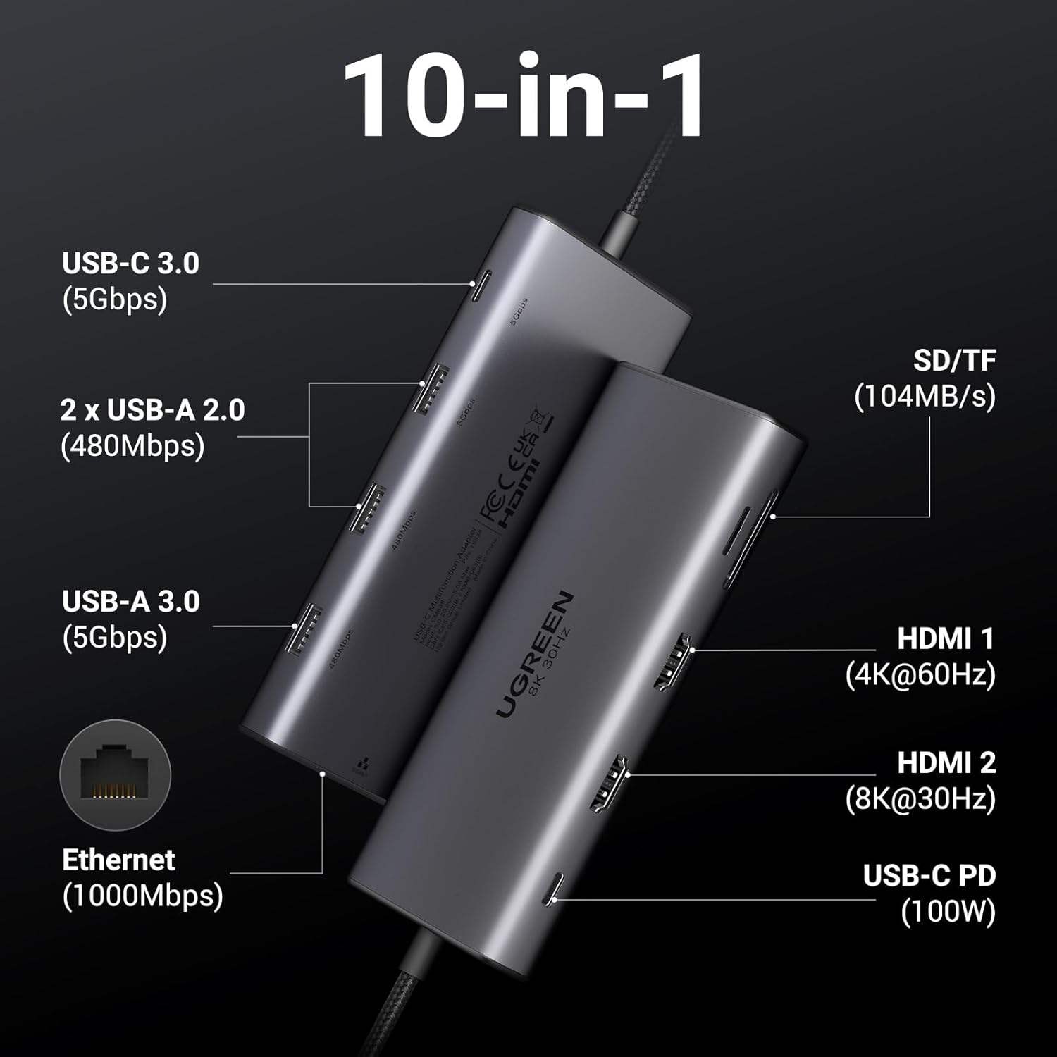 Base de Conexión UGREEN Revodo - Usb C Dock With 100W Pd reseña y precio