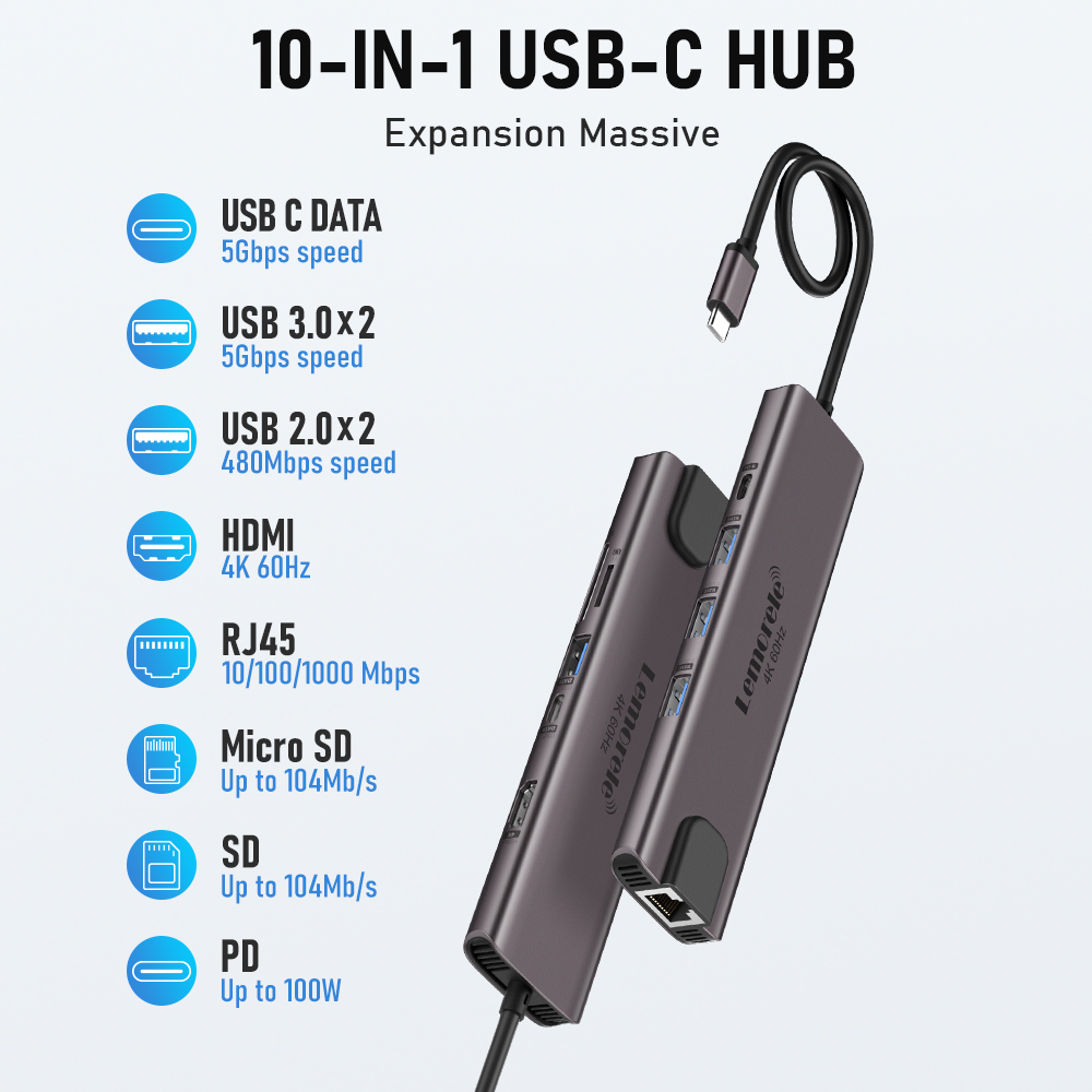 Lemorele 10 en 1 USB C HUB est - Usb C Hub Sd Card Reader 4K Hdmi reseña y precio