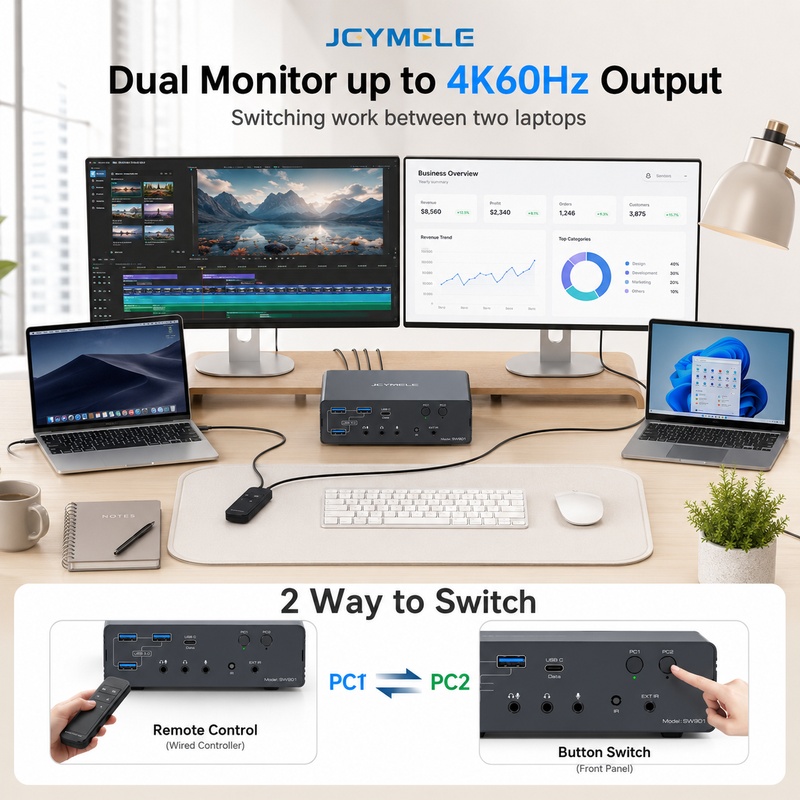 Base de Conexión KVM para Dos  - Docking Station Dual Monitor Dp Hdmi reseña y precio