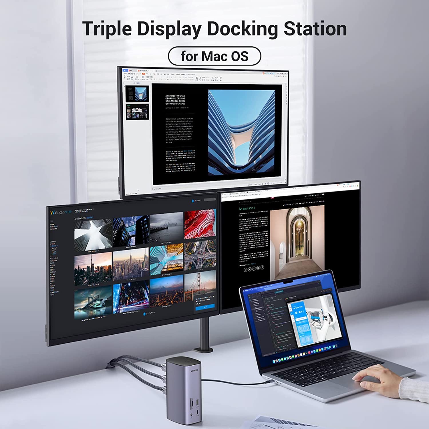 Base de conexión MAF UGREEN CM - Usb C Hub 12 In 1 Triple Display reseña y precio