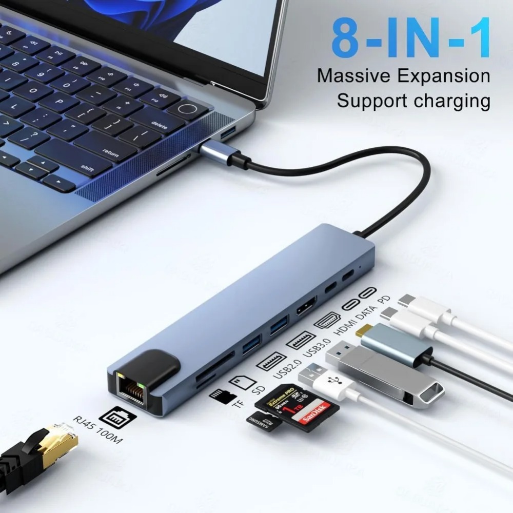 Hub USB C 8/7 en 1, Adaptador  - Usb C Hub Sd Card Reader 4K Hdmi reseña y precio