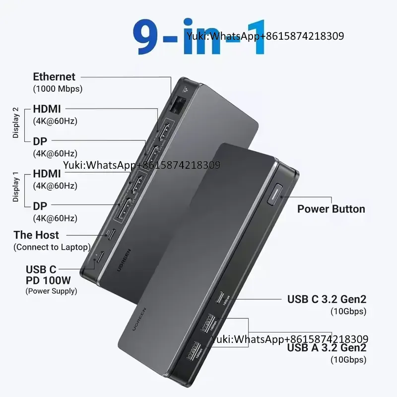 Base de Conexión USB C 9 en 1  - Docking Station Displaylink Dual 4K reseña y precio