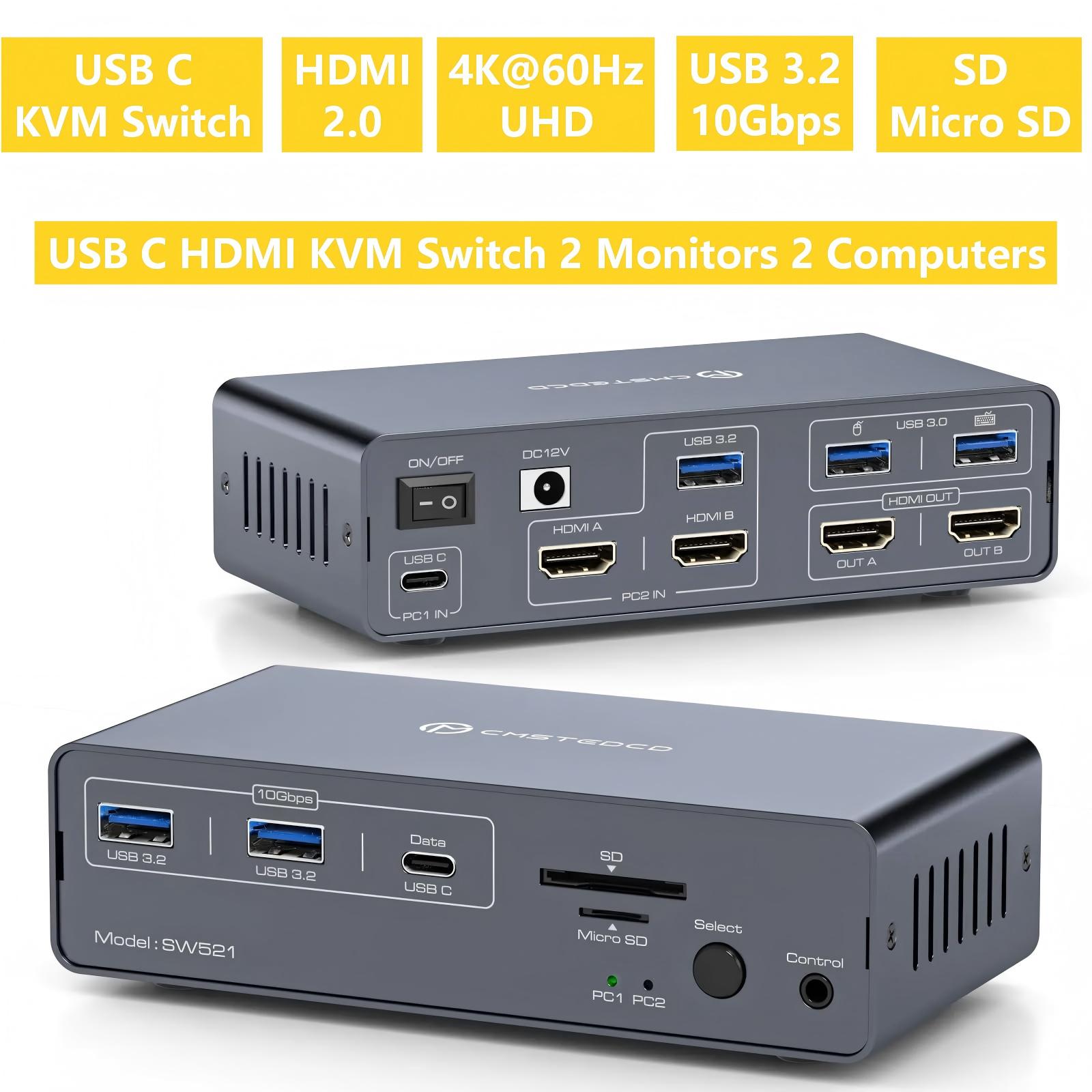 Conmutador KVM para 2 Monitore - Docking Station Dual Monitor Dp Hdmi reseña y precio