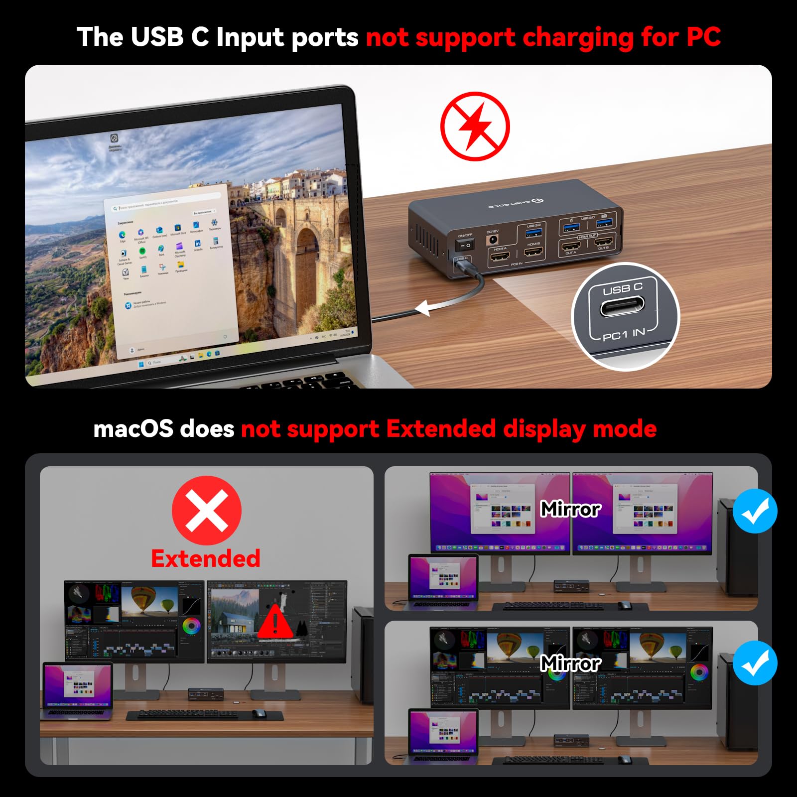 Conmutador KVM para 2 Monitore - Docking Station Dual Monitor Dp Hdmi reseña y precio