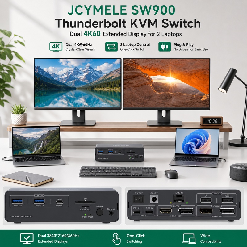 Base de Conexión KVM USB-C 14  - Docking Station Displaylink Dual 4K reseña y precio